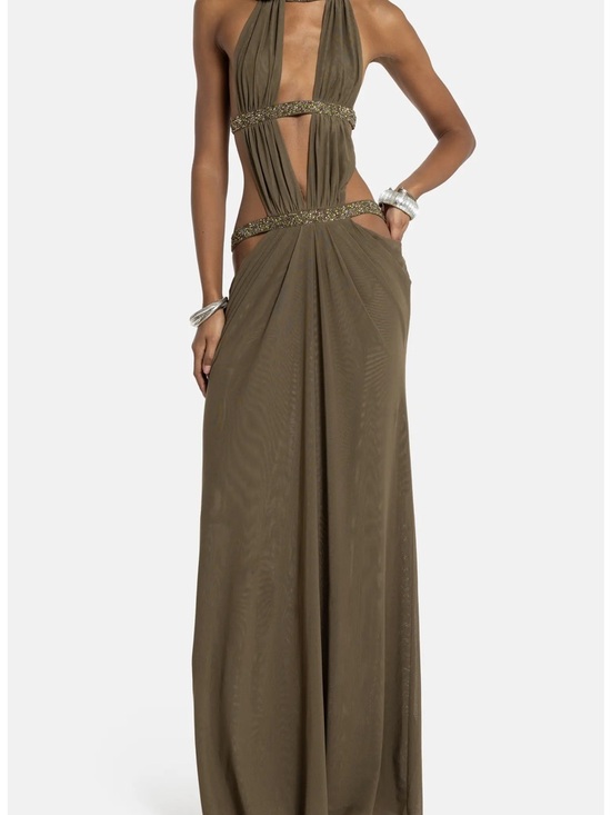 Jaded London Dresses & Skirts - Jaded London 6am Cut Out Maxi Dress in Moss Olive